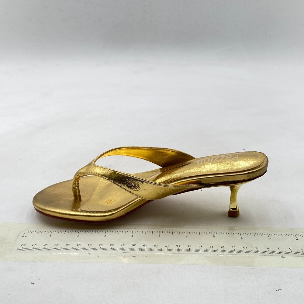 Gold Metallic Thong Kitten Heel Sandal - Pazzo